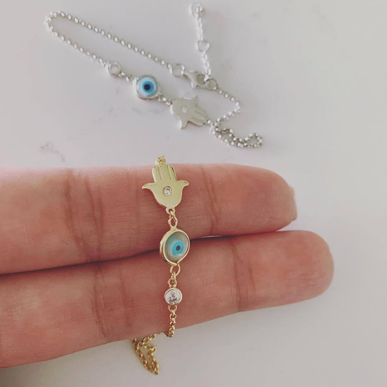 Evil Eye Hamsa Bracelet in Sterling Silver