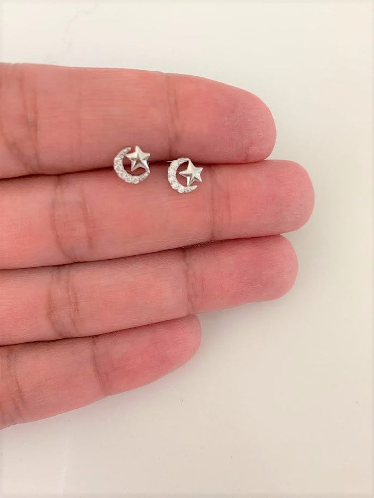 Moon & Star Earrings | Moon and Star Earrings in Sterling Silver
