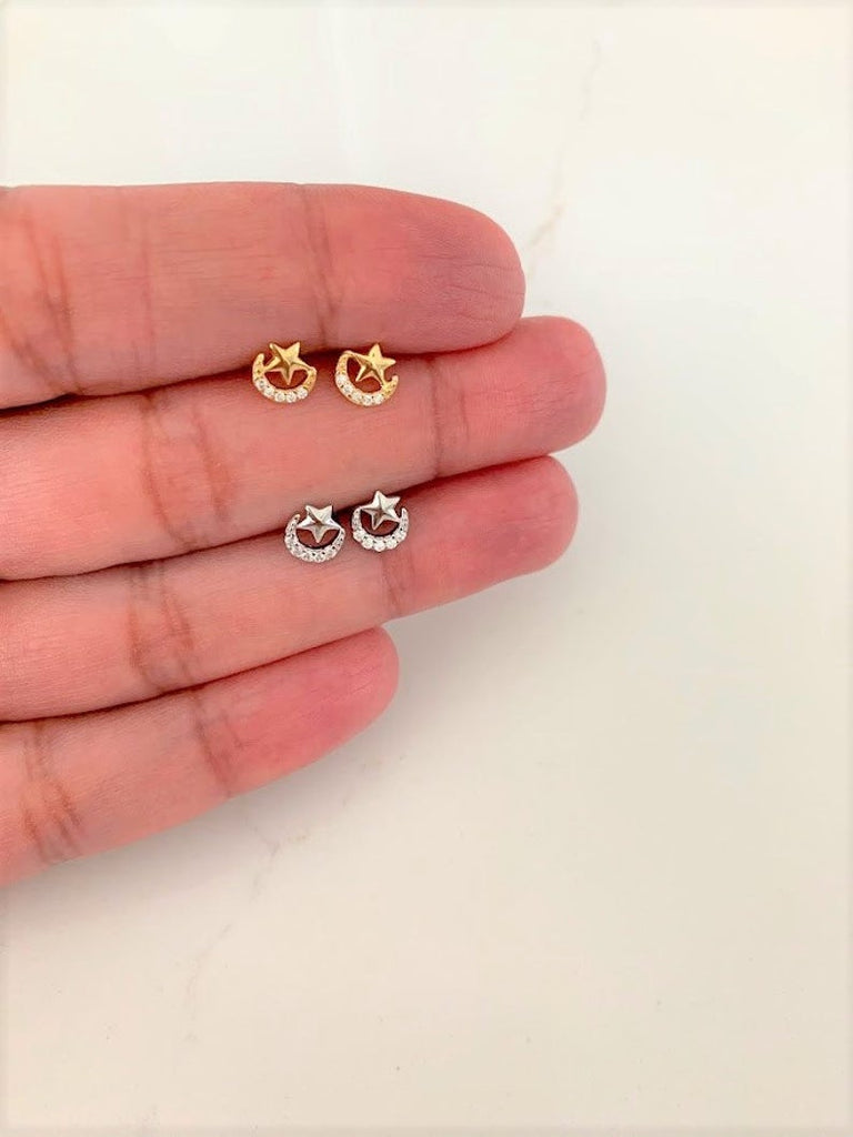 Moon & Star Earrings | Moon and Star Earrings in Sterling Silver