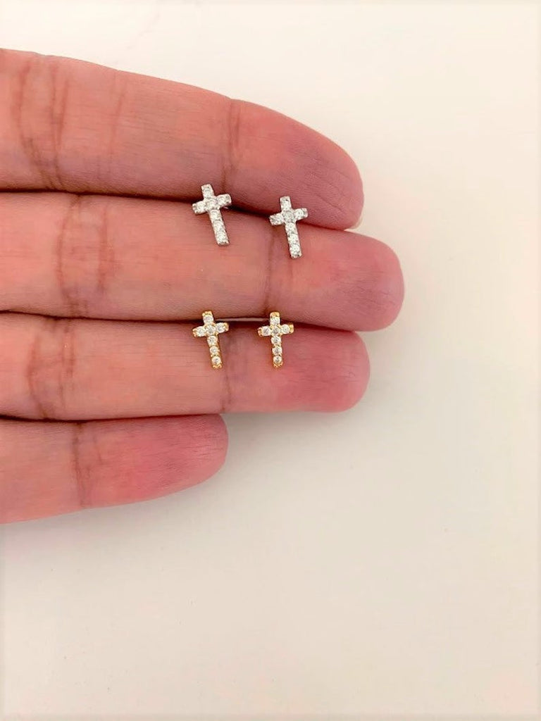 Tiny Cross Cubic Zirconia Stud Earrings