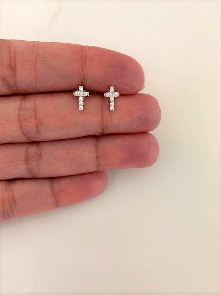 Tiny Cross Cubic Zirconia Stud Earrings