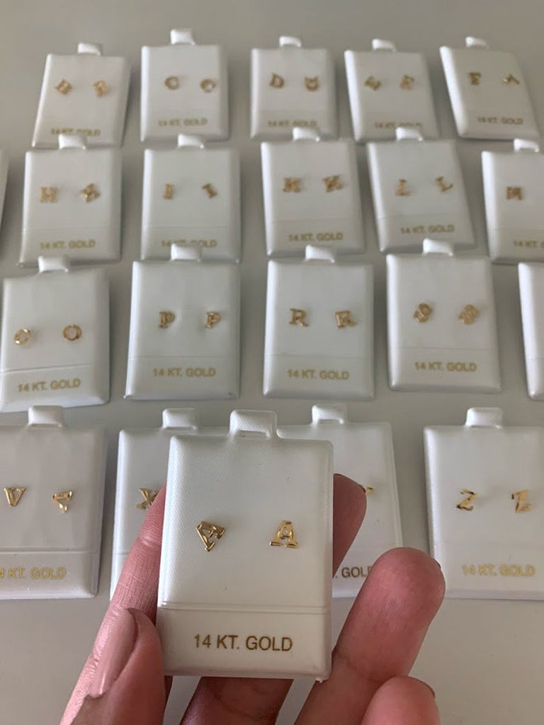 14kt Solid Gold Initial Earrings