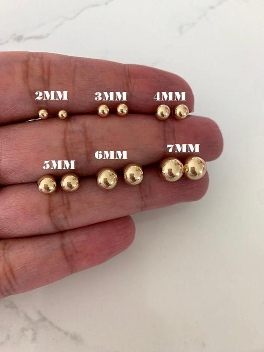 14K Solid Gold Button Ball Earrings