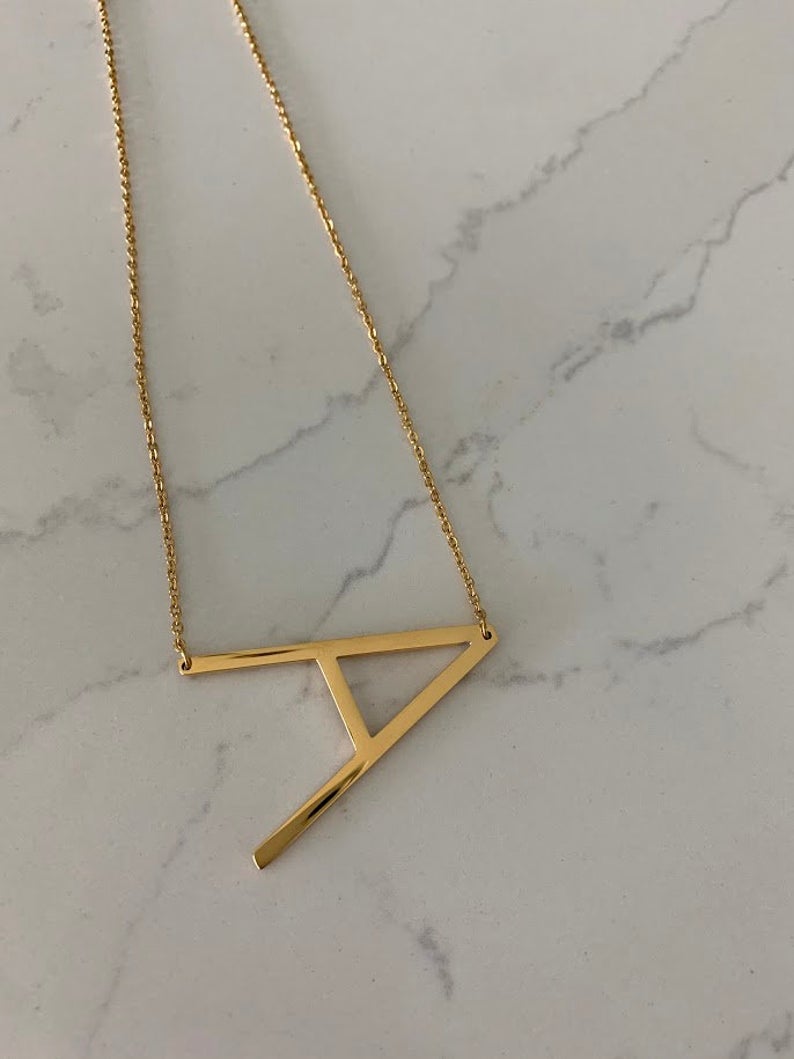 Large Initial Necklace, Stainless Steel, Big Letter Necklace, Sideways Initial Necklace, Oversized Initial Necklace, Alphabet Necklace