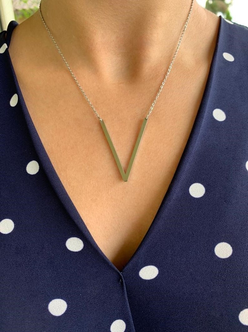 Large Initial Necklace, Stainless Steel, Big Letter Necklace, Sideways Initial Necklace, Oversized Initial Necklace, Alphabet Necklace