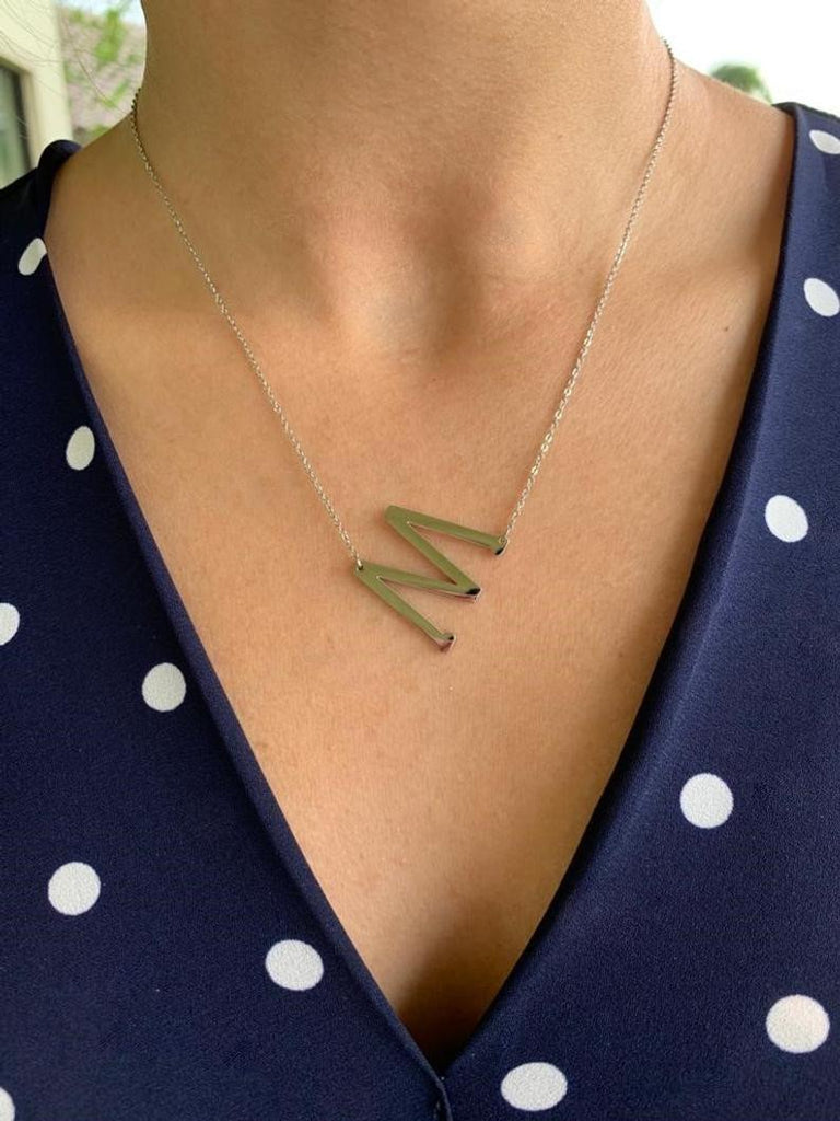 Medium Stainless Steel Initial, Medium Letter, Sideways Initial Necklace, Alphabet Necklace, Initials, Stainless Steel