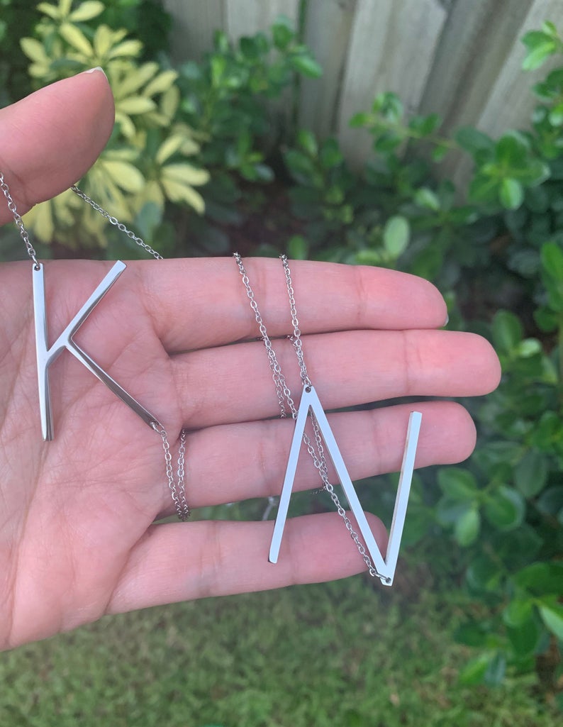 Large Initial Necklace, Stainless Steel, Big Letter Necklace, Sideways Initial Necklace, Oversized Initial Necklace, Alphabet Necklace