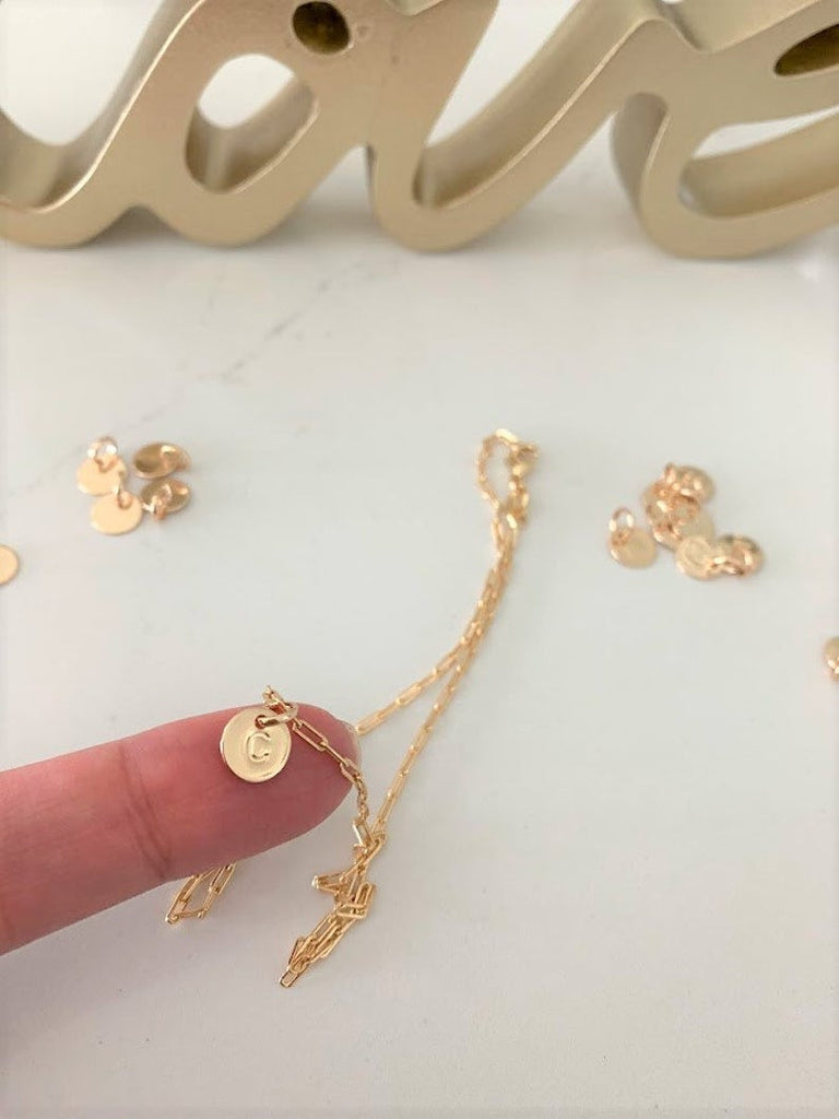 Disc Initial & Tiny Paper Clip Necklace