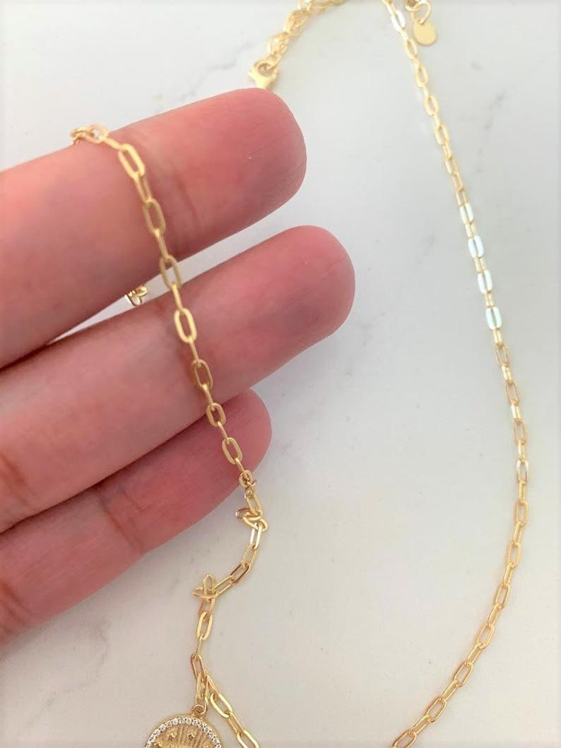 Evil Eye Disc on a Paperclip Chain in Gold Vermeil