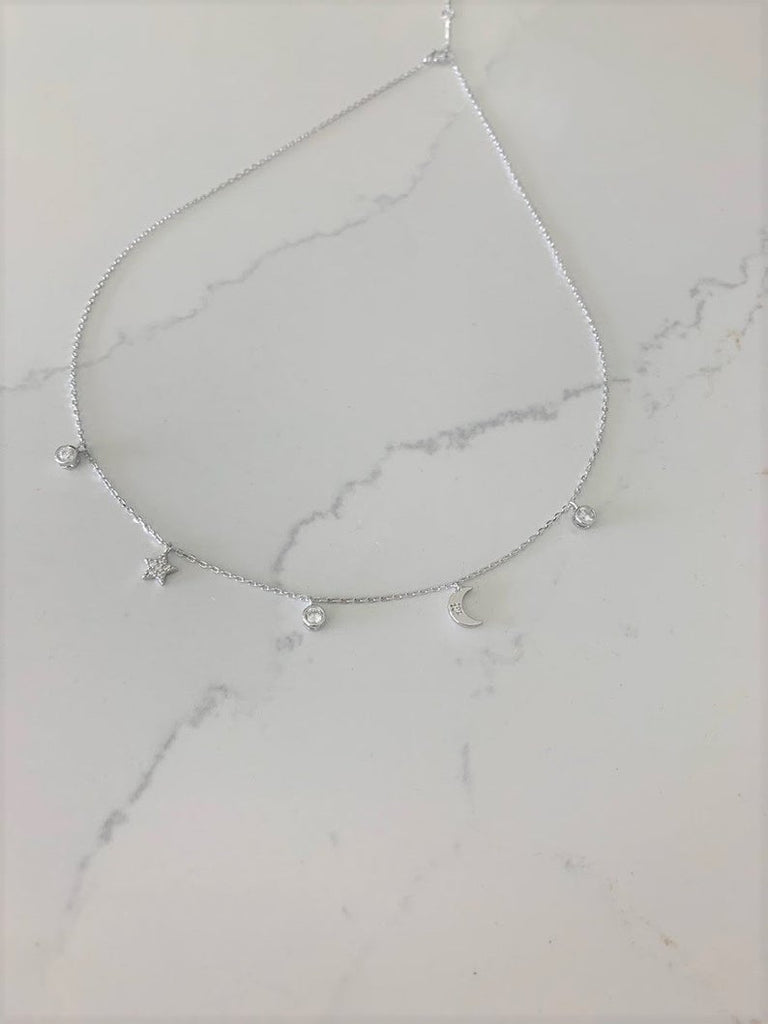Moon and Star Necklace, Sterling Silver, Dainty Necklace, Layering Necklace, Minimalist Jewelry, Star Necklace, Crescent Moon,