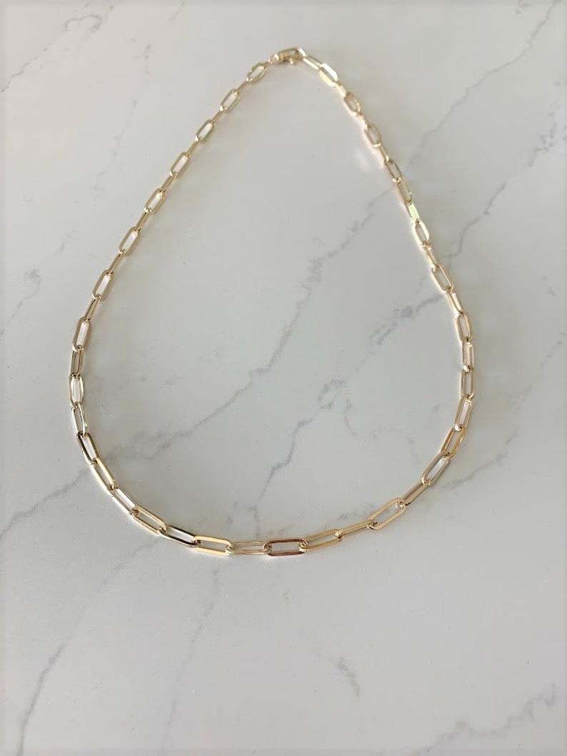 14K Gold Paperclip Chain Necklace