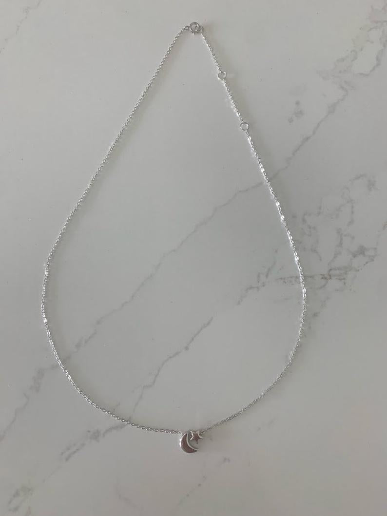 Moon and Star Necklace, Sterling Silver Dainty Necklace, Minimalist Jewelry, Star Necklace, Crescent Moon, Moon and Star