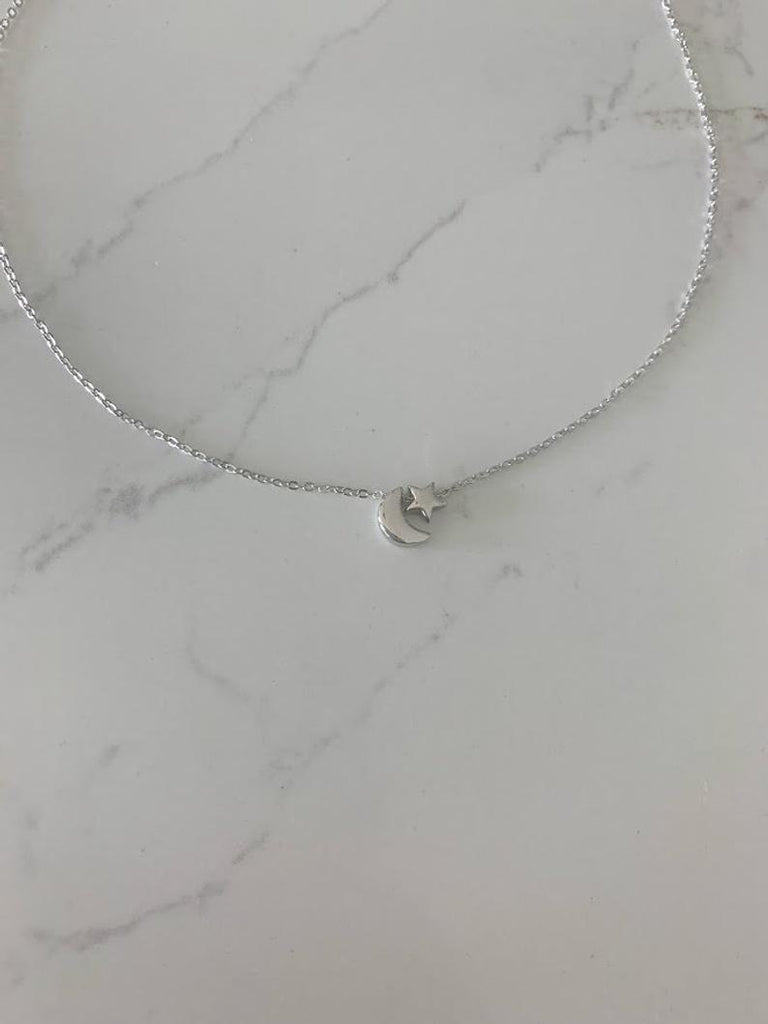 Moon and Star Necklace, Sterling Silver Dainty Necklace, Minimalist Jewelry, Star Necklace, Crescent Moon, Moon and Star