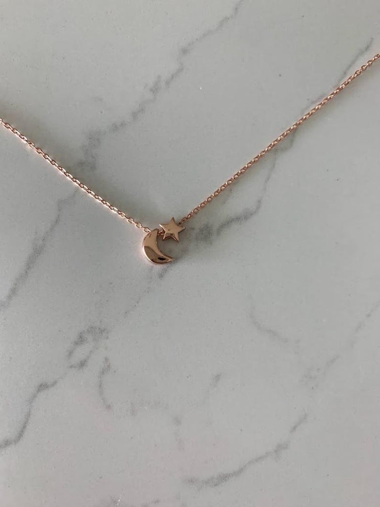 Moon and Star Necklace, Sterling Silver Dainty Necklace, Minimalist Jewelry, Star Necklace, Crescent Moon, Moon and Star