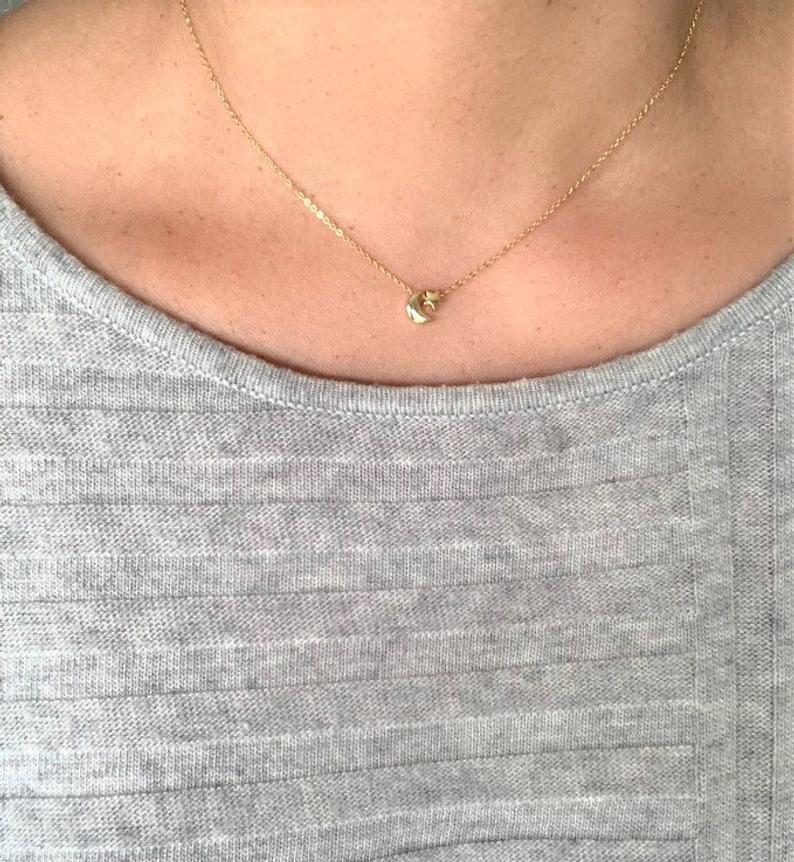 Moon and Star Necklace, Sterling Silver Dainty Necklace, Minimalist Jewelry, Star Necklace, Crescent Moon, Moon and Star