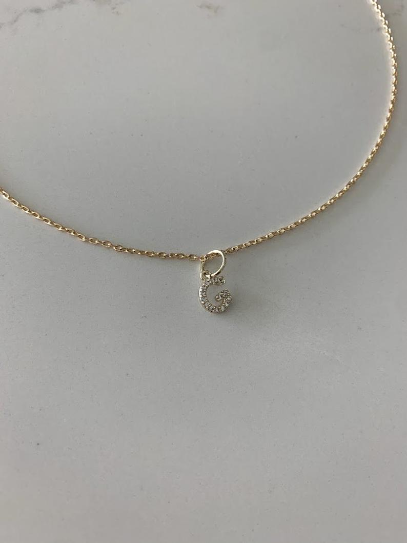 Dainty Pave Initial & Tiny Cable Chain