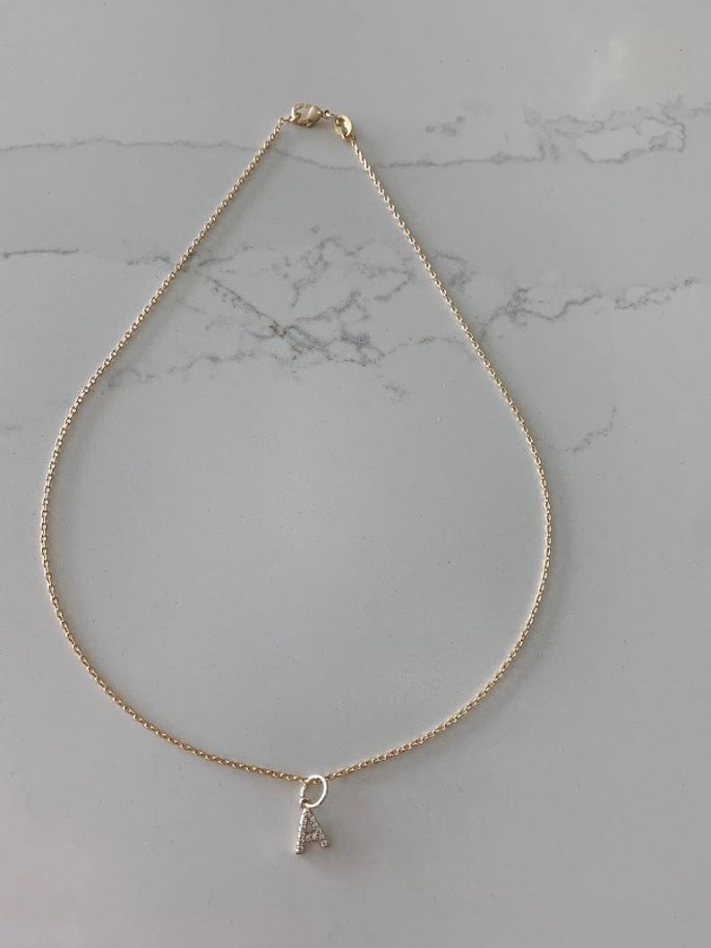 Dainty Pave Initial & Tiny Cable Chain