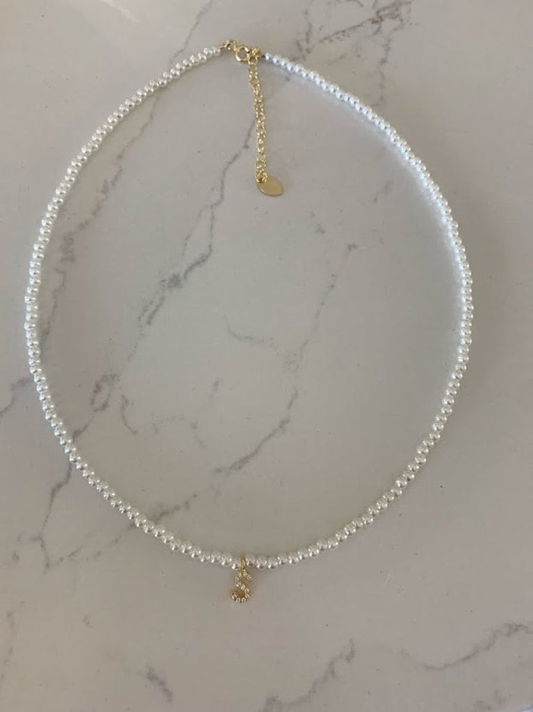 Beaded Pearl Initial Necklace
