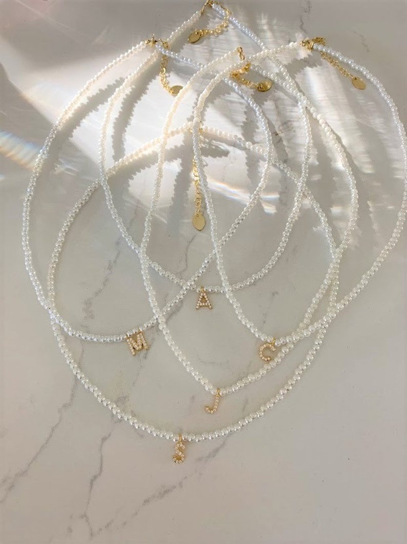 Beaded Pearl Initial Necklace