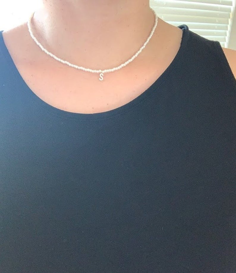 Beaded Pearl Initial Necklace