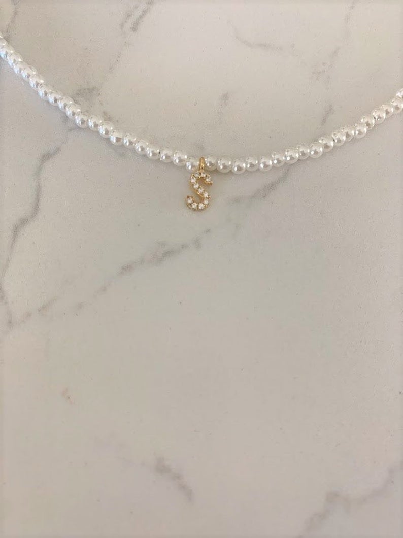Beaded Pearl Initial Necklace