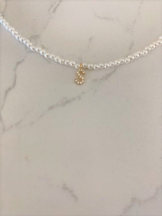 Beaded Pearl Initial Necklace
