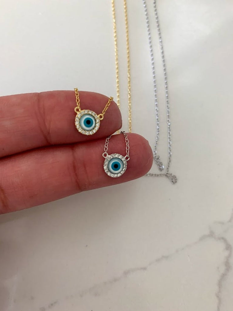 Round Evil Eye Necklace in Gold Vermeil and Sterling Silver