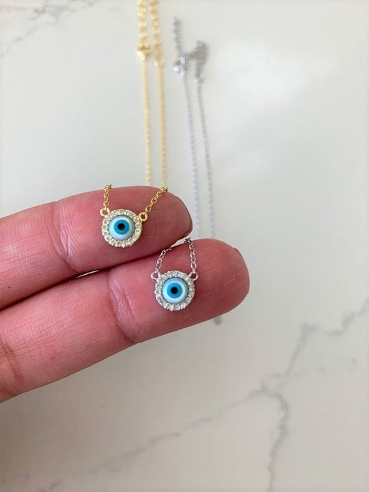 Round Evil Eye Necklace in Gold Vermeil and Sterling Silver