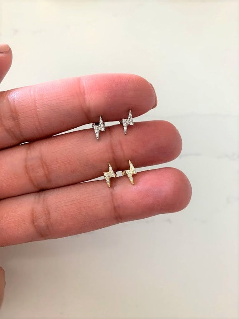 Tiny Lightning Bolt Pave Stud Earring in Sterling Silver
