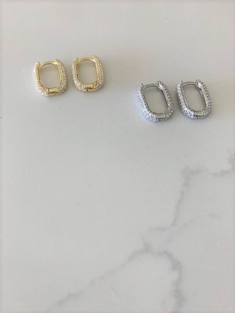 Pave Elongated Retro Huggies in Sterling