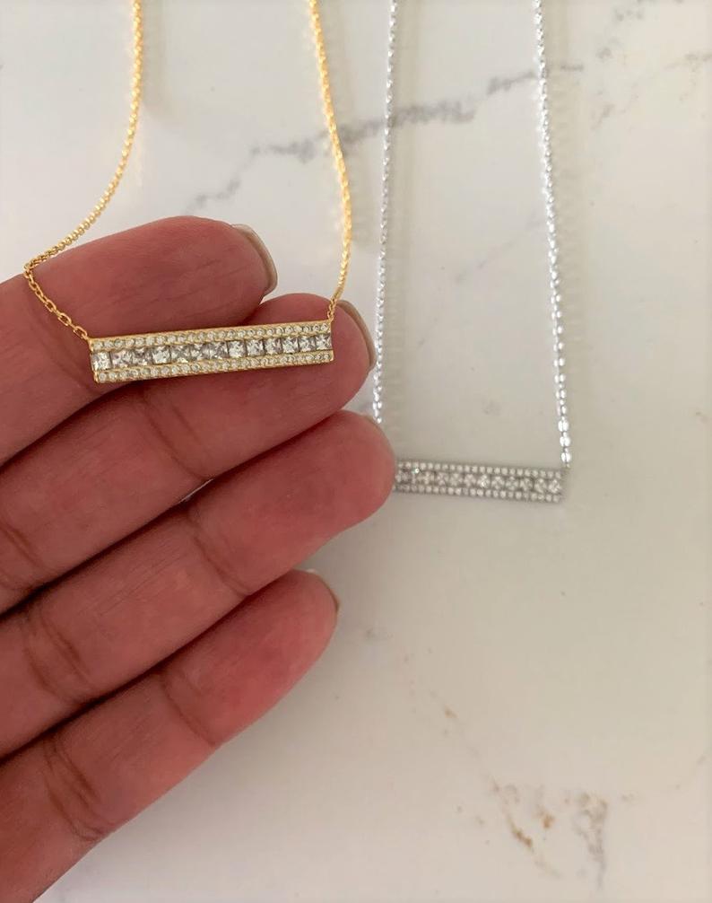 CZ Diamond Bar Necklace in Sterling Silver