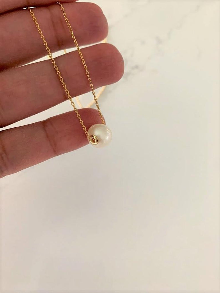 Single Pearl Necklace Sterling Silver, Gold, Bridesmaid gift, Floating pearl necklace, White pearl necklace, Wedding jewelry Bestseller