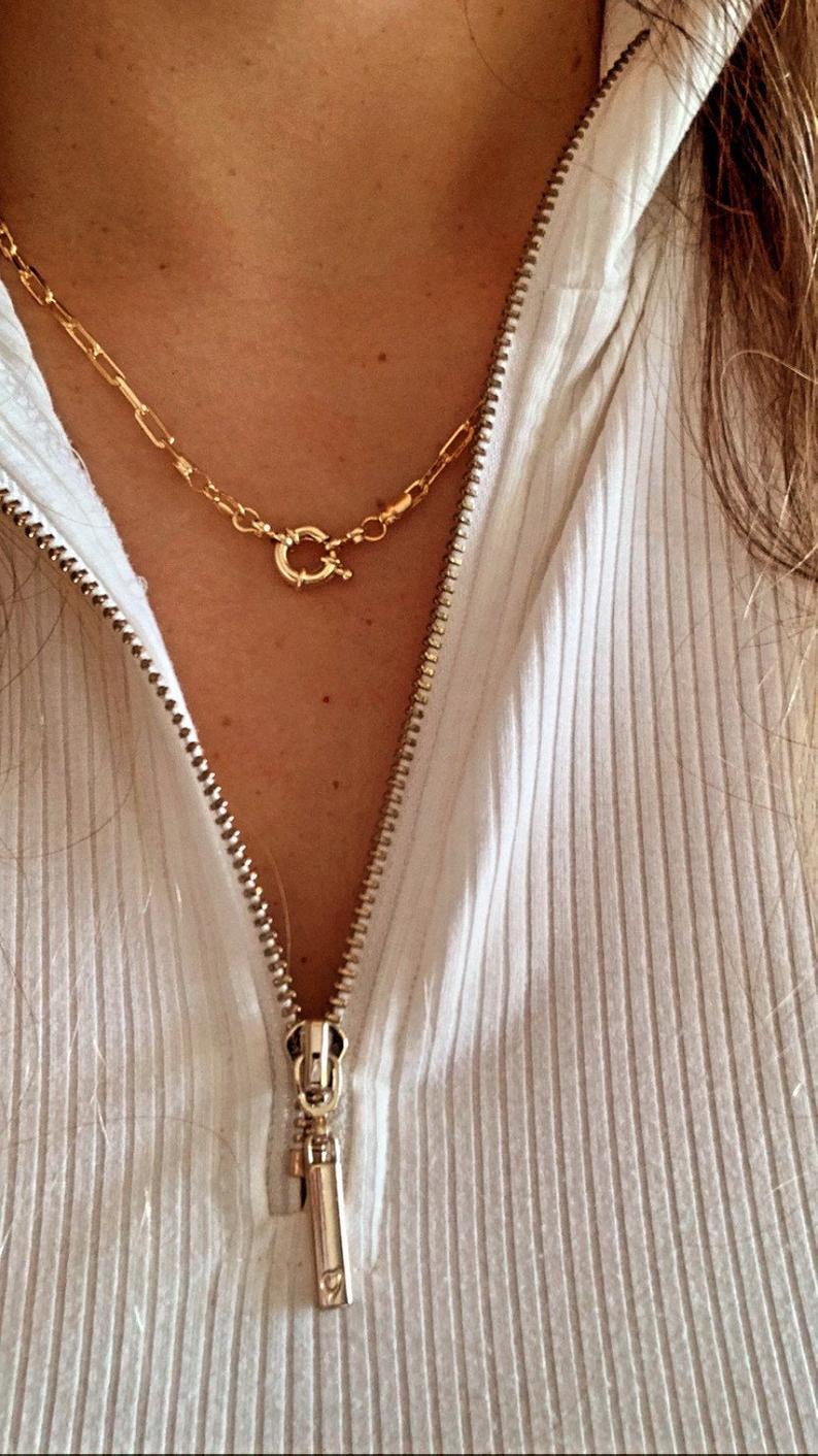 Large Clasp Paper Clip Necklace•Layering Gold Chain Necklace• Gold Filled Chain Choker Necklace•Rectangle Link Chain Choker