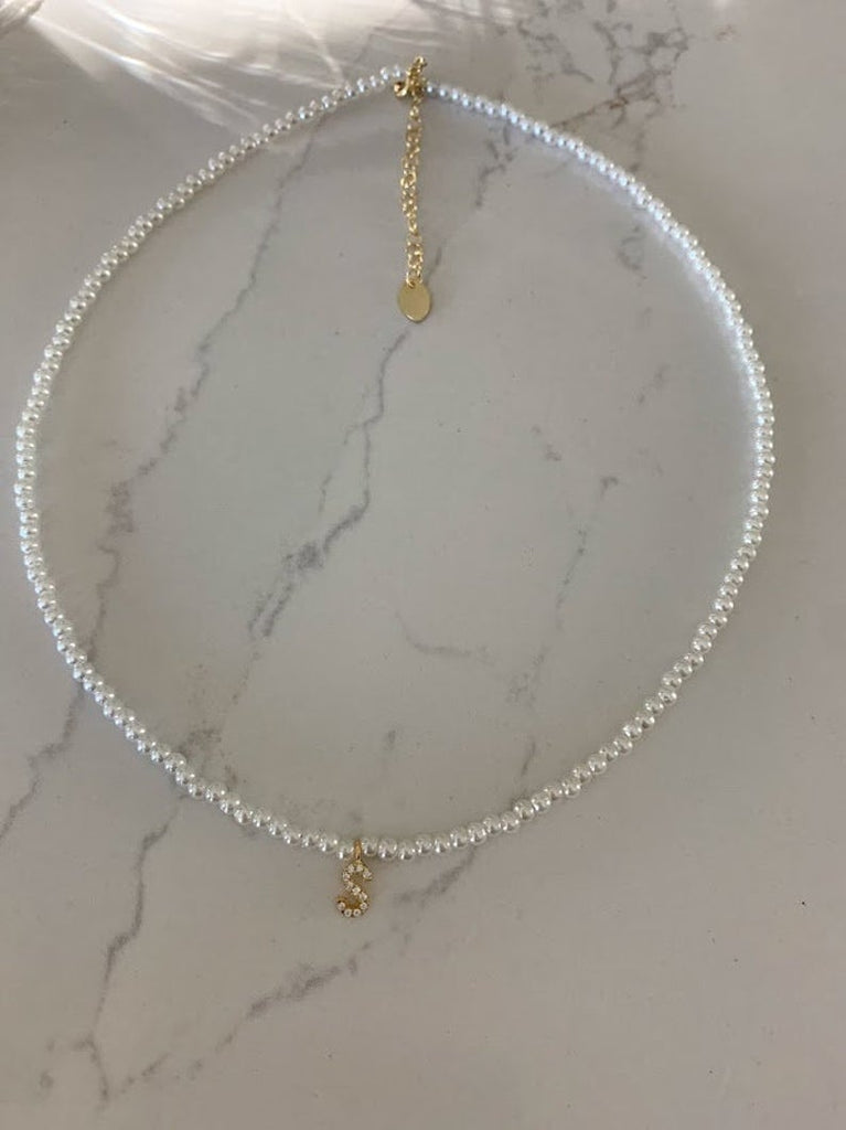 Beaded Pearl Initial Necklace