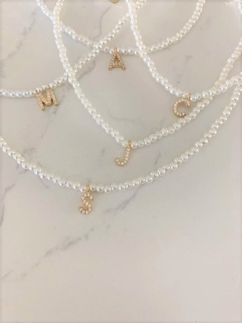 Beaded Pearl Initial Necklace