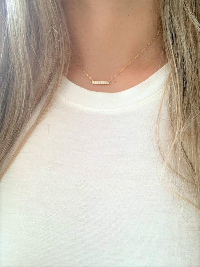 CZ Diamond Bar Necklace in Sterling Silver Silver Bar