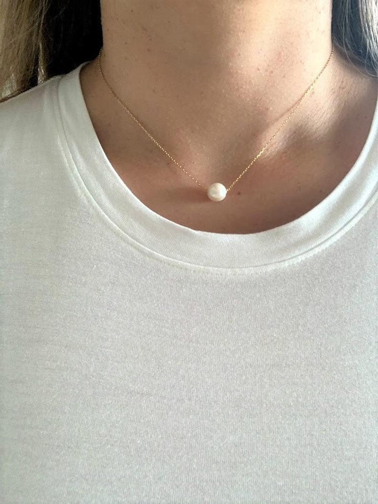 Single Pearl Necklace Sterling Silver, Gold, Bridesmaid gift, Floating pearl necklace, White pearl necklace, Wedding jewelry Bestseller