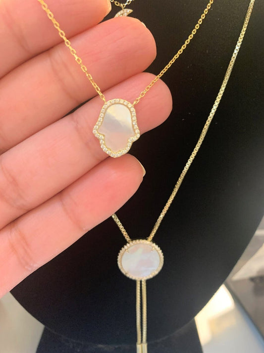 Sterling Silver Mother Pearl Hamsa Necklace