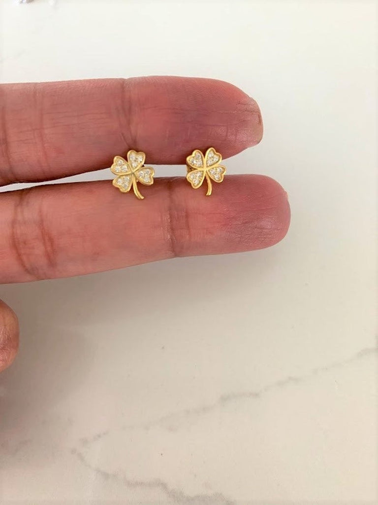 Tiny Clover Leaf Pave Stud Earring