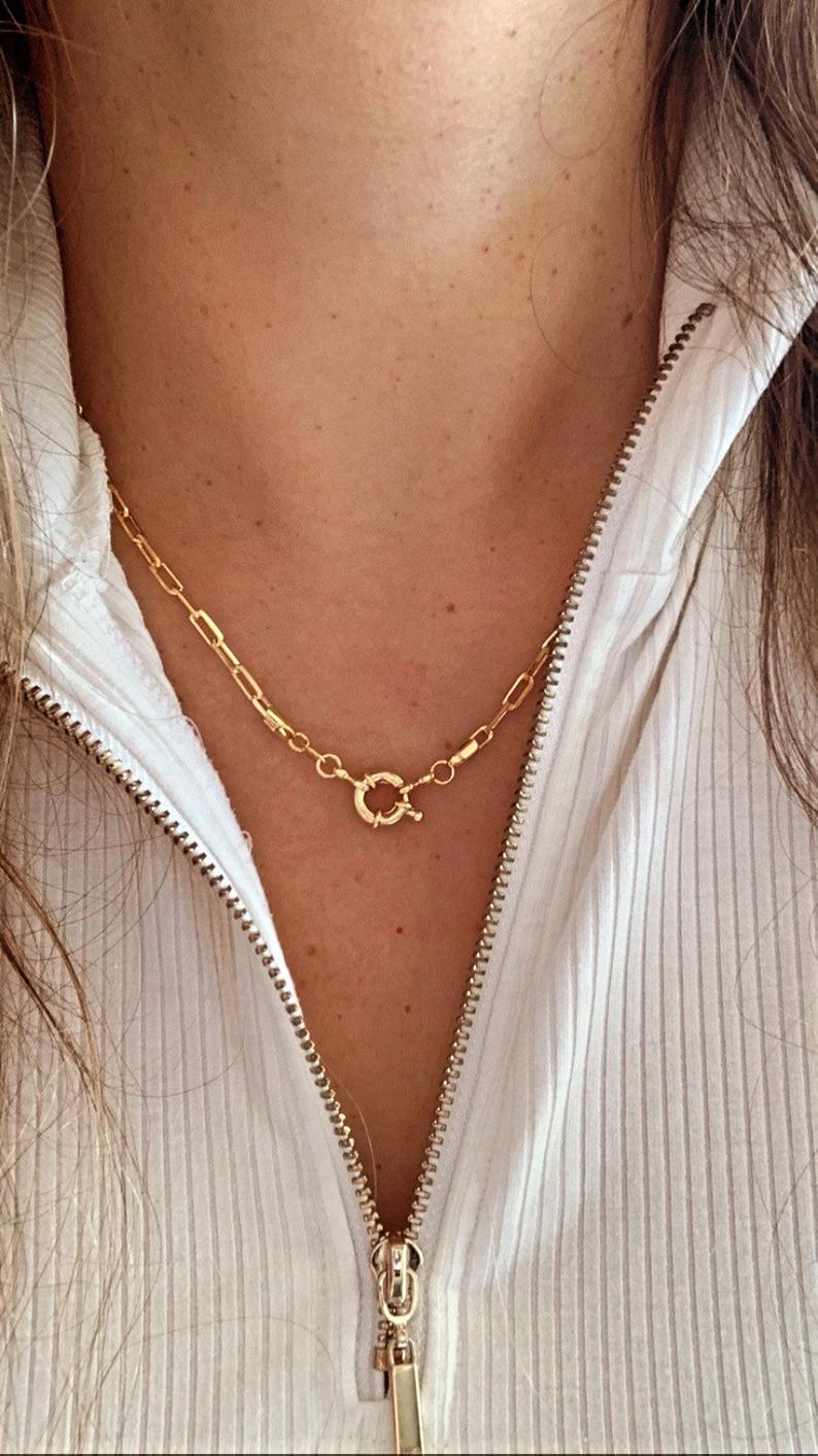 Large Clasp Paper Clip Necklace•Layering Gold Chain Necklace• Gold Filled Chain Choker Necklace•Rectangle Link Chain Choker