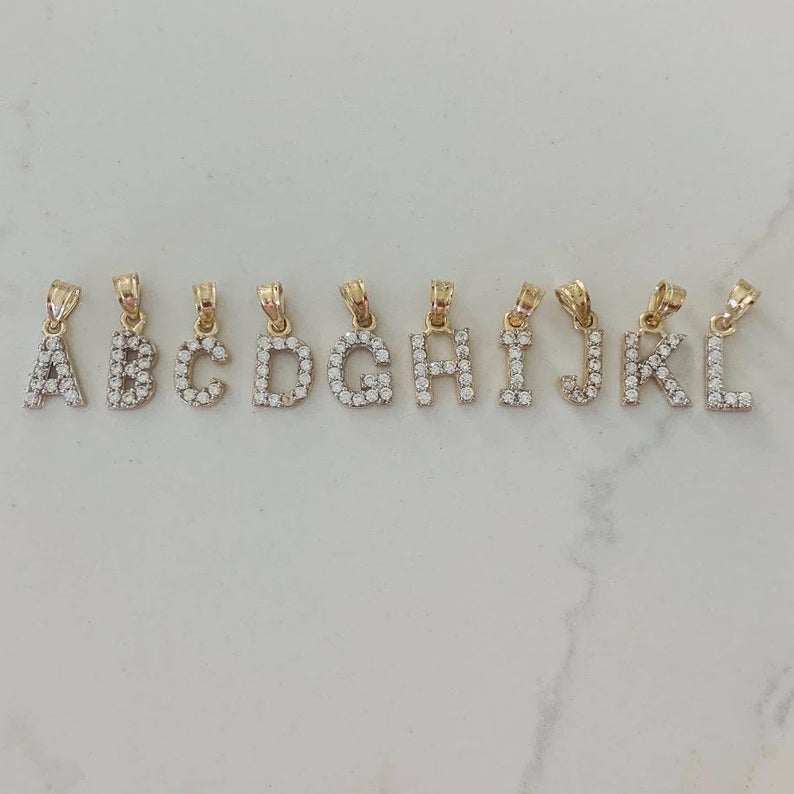 14K Gold Initial Pendant with CZ