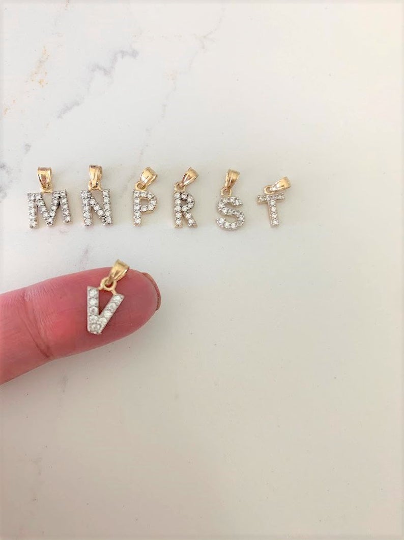 14K Gold Initial Pendant with CZ