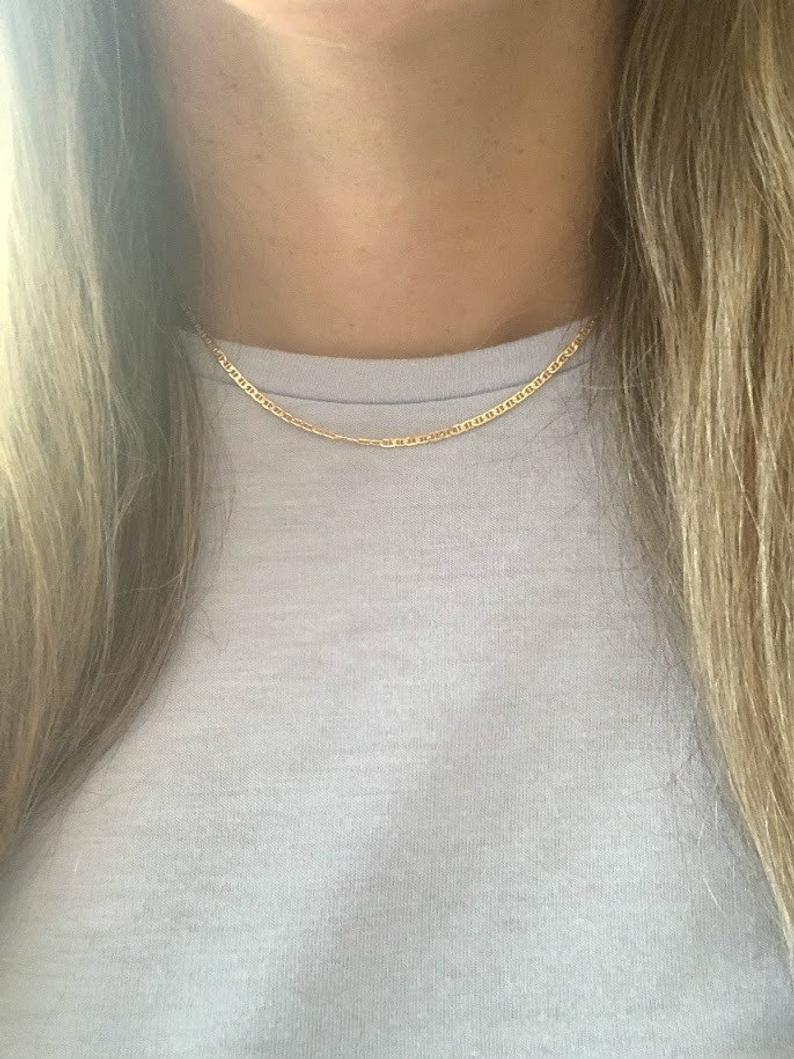 14K Gold Hollow Mariner Bevel Chain