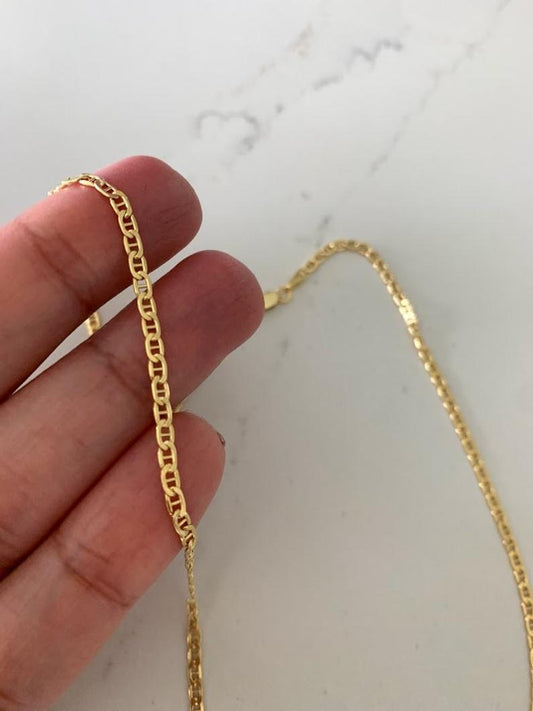 14K Gold Hollow Mariner Bevel Chain