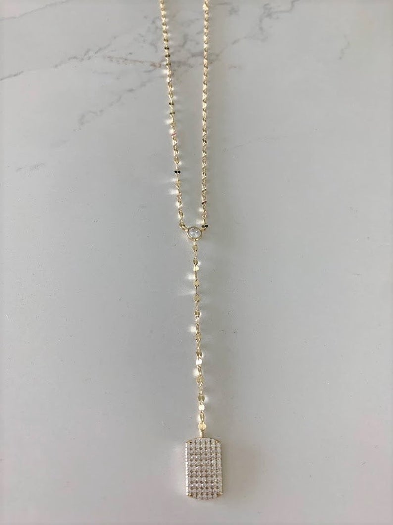 Mirror Lariat Necklace with Tag in Gold Vermeil