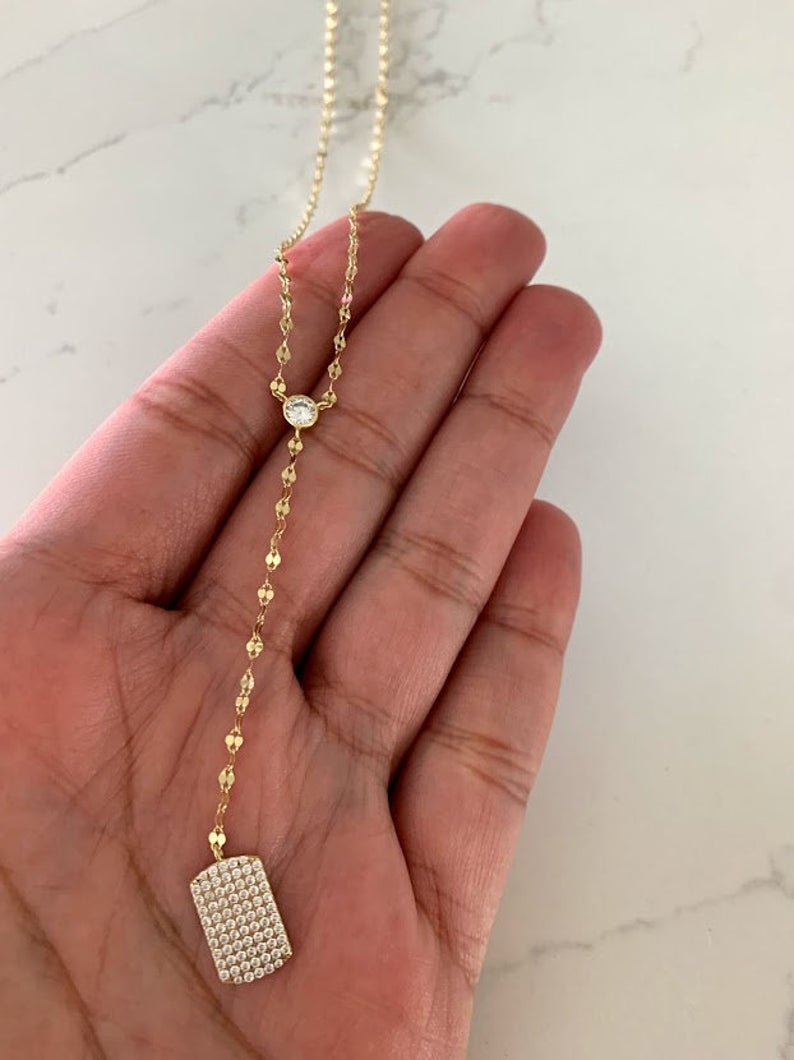 Mirror Lariat Necklace with Tag in Gold Vermeil