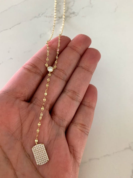 Mirror Lariat Necklace with Tag in Gold Vermeil