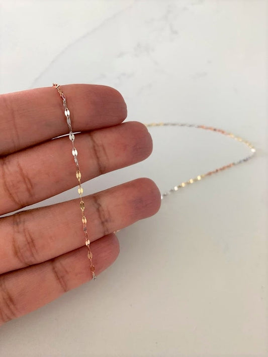 Solid 14K Gold Mirror Chain | Tri-Color Gold Chain | Solid Gold