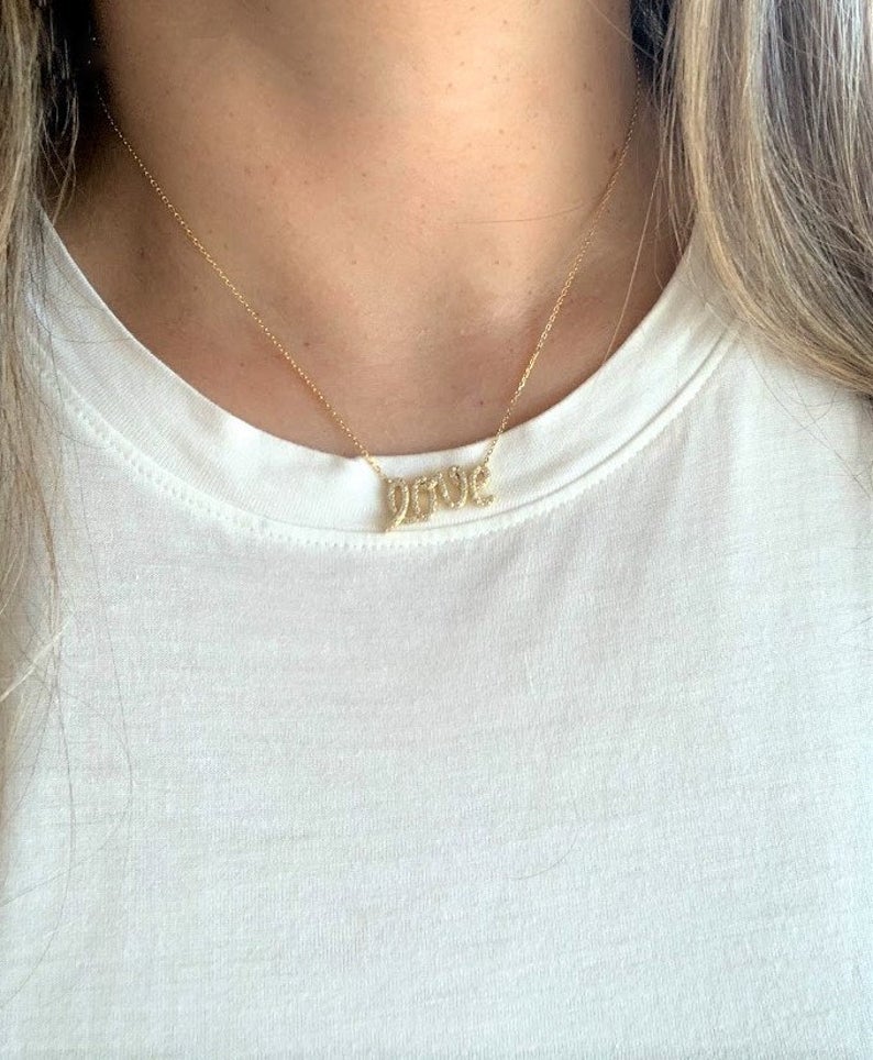 Script Love Necklace in Sterling Silver and Gold Vermeil