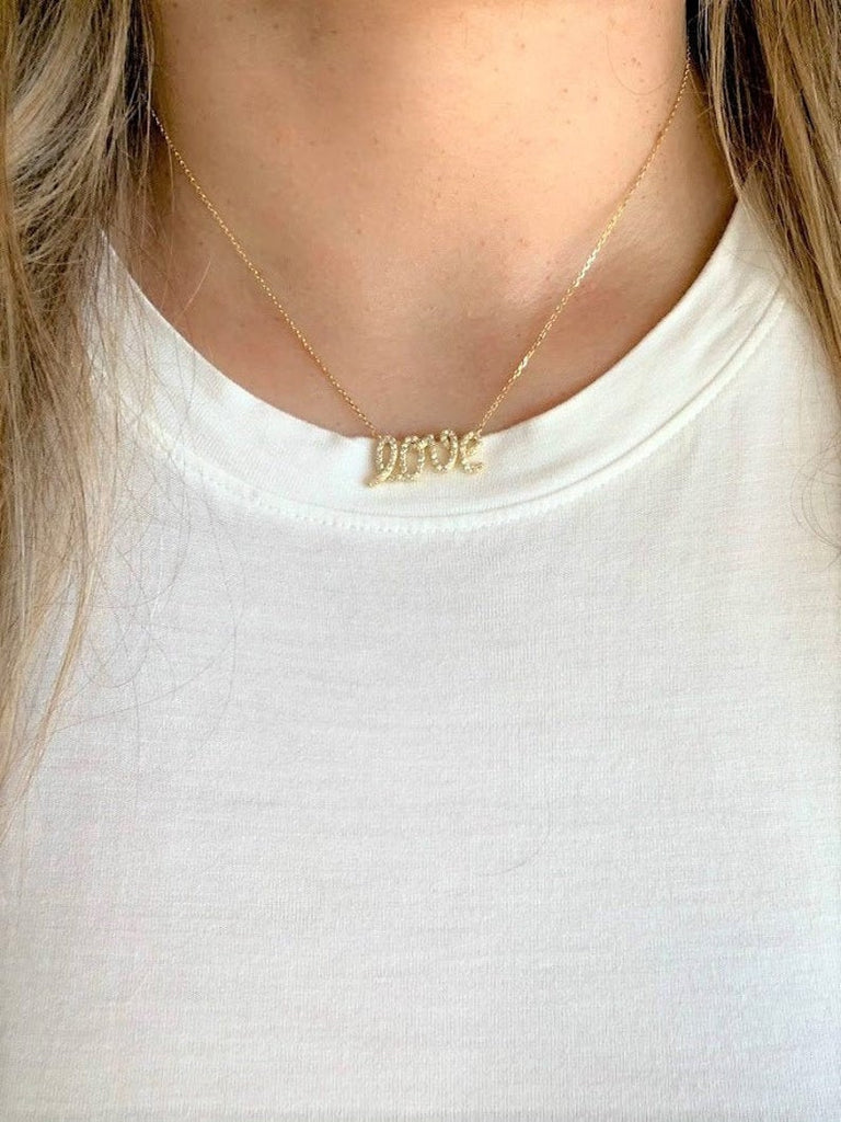 Script Love Necklace in Sterling Silver and Gold Vermeil